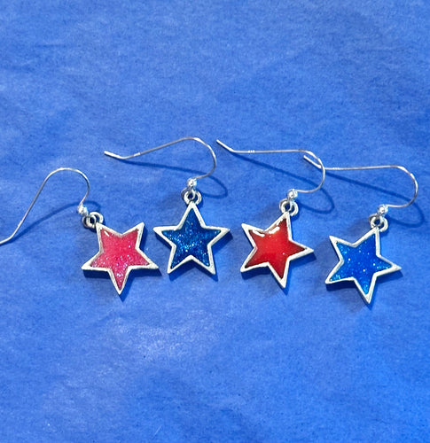 Red & Blue Festive Star Earrings