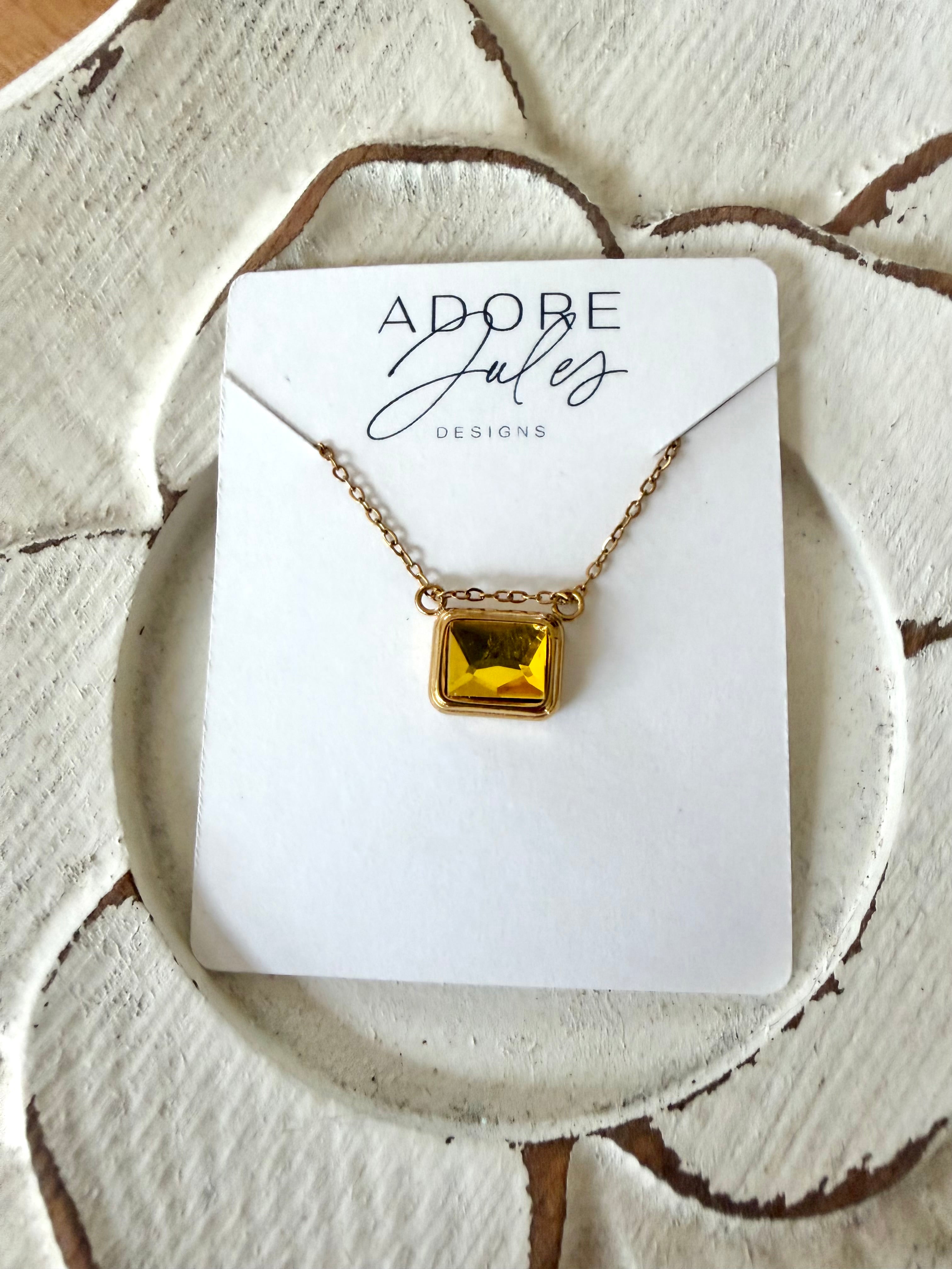 Baguette Cut Birthstone Necklace