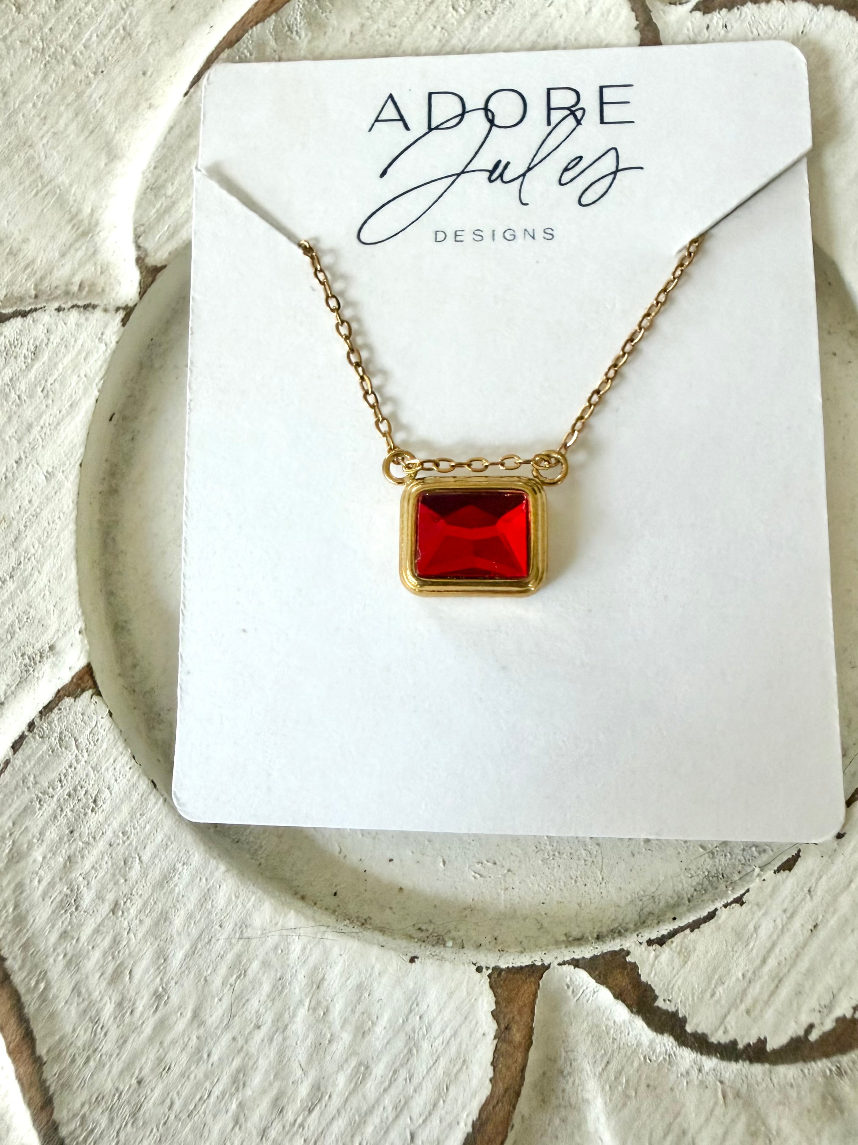 Baguette Cut Birthstone Necklace