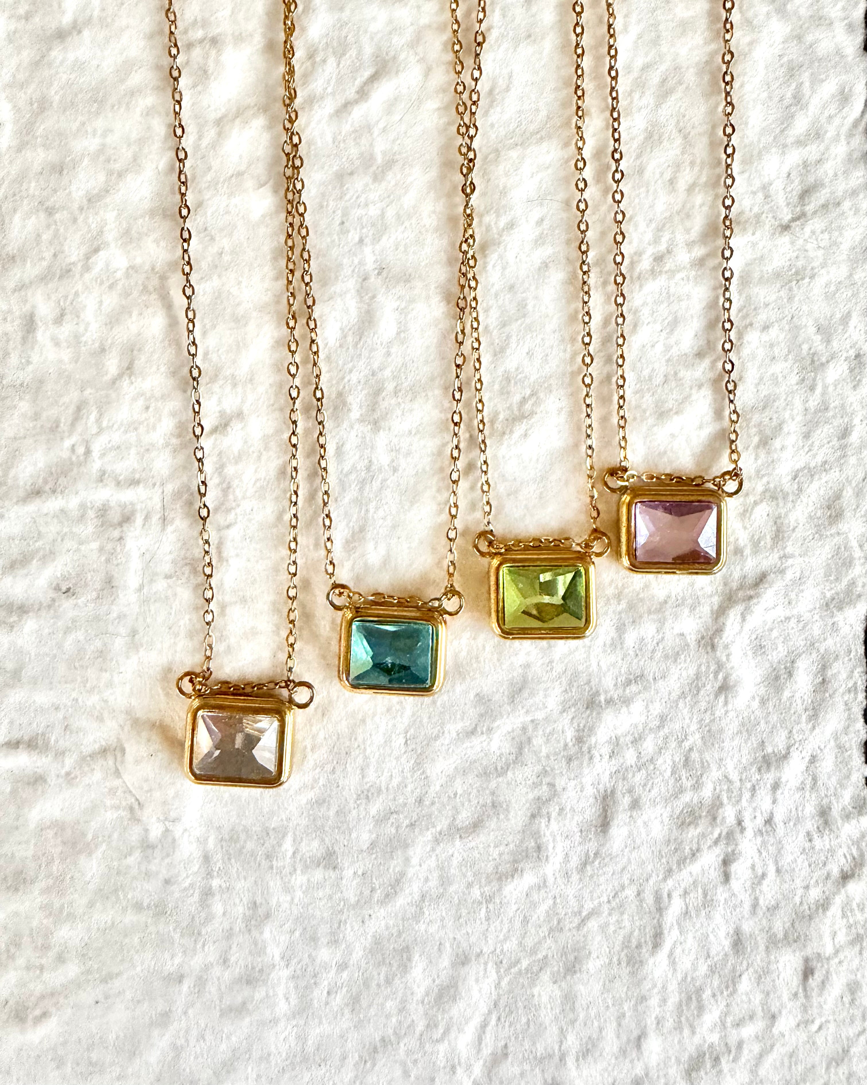 Baguette Cut Birthstone Necklace