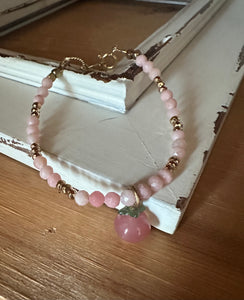 Carved Peach Charm & Pink Opal Bracelet