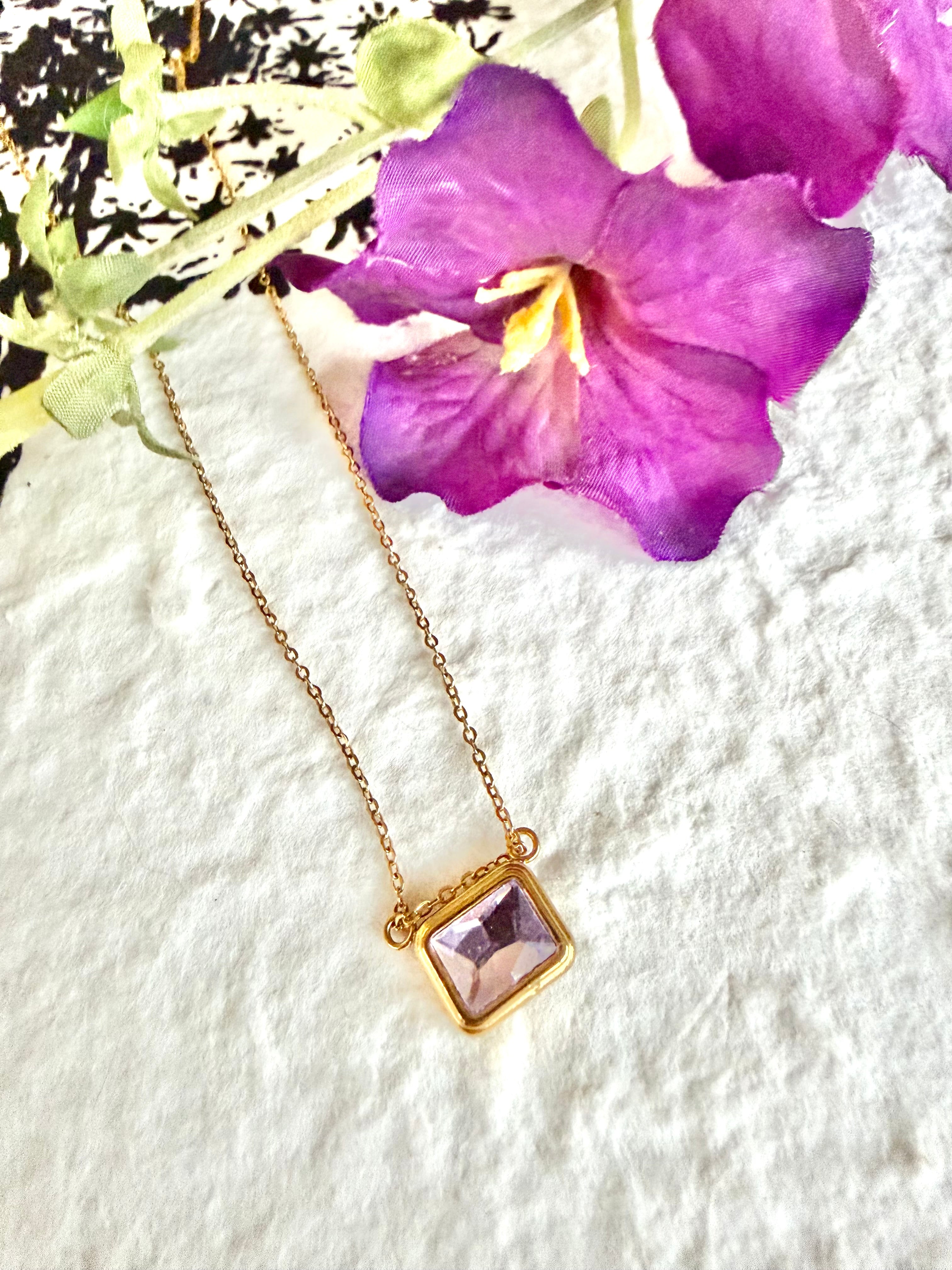 Baguette Cut Birthstone Necklace