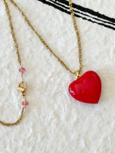 Puffed Enamel Heart Necklace