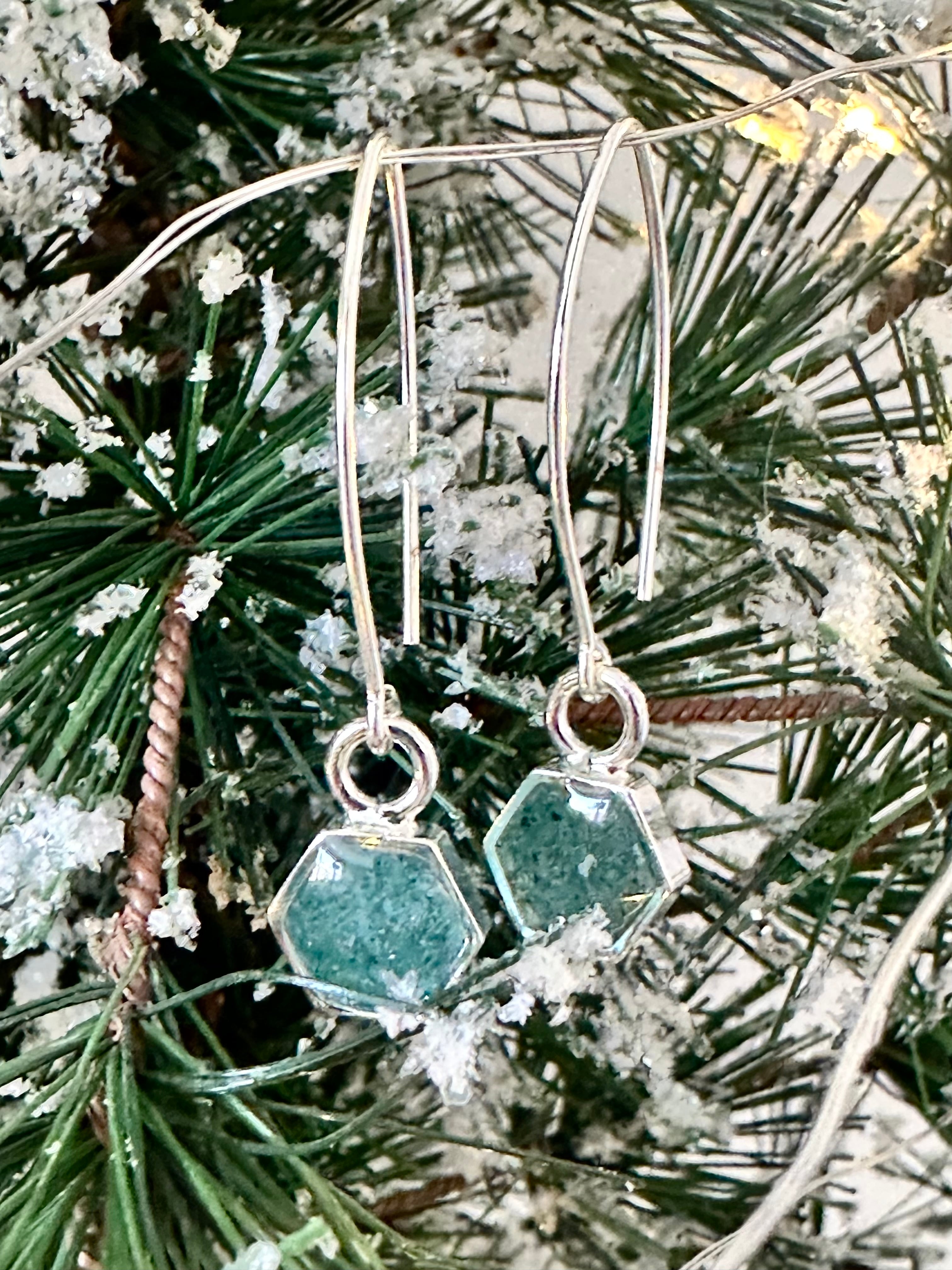 Hexagon Crushed Gemstone Earrings