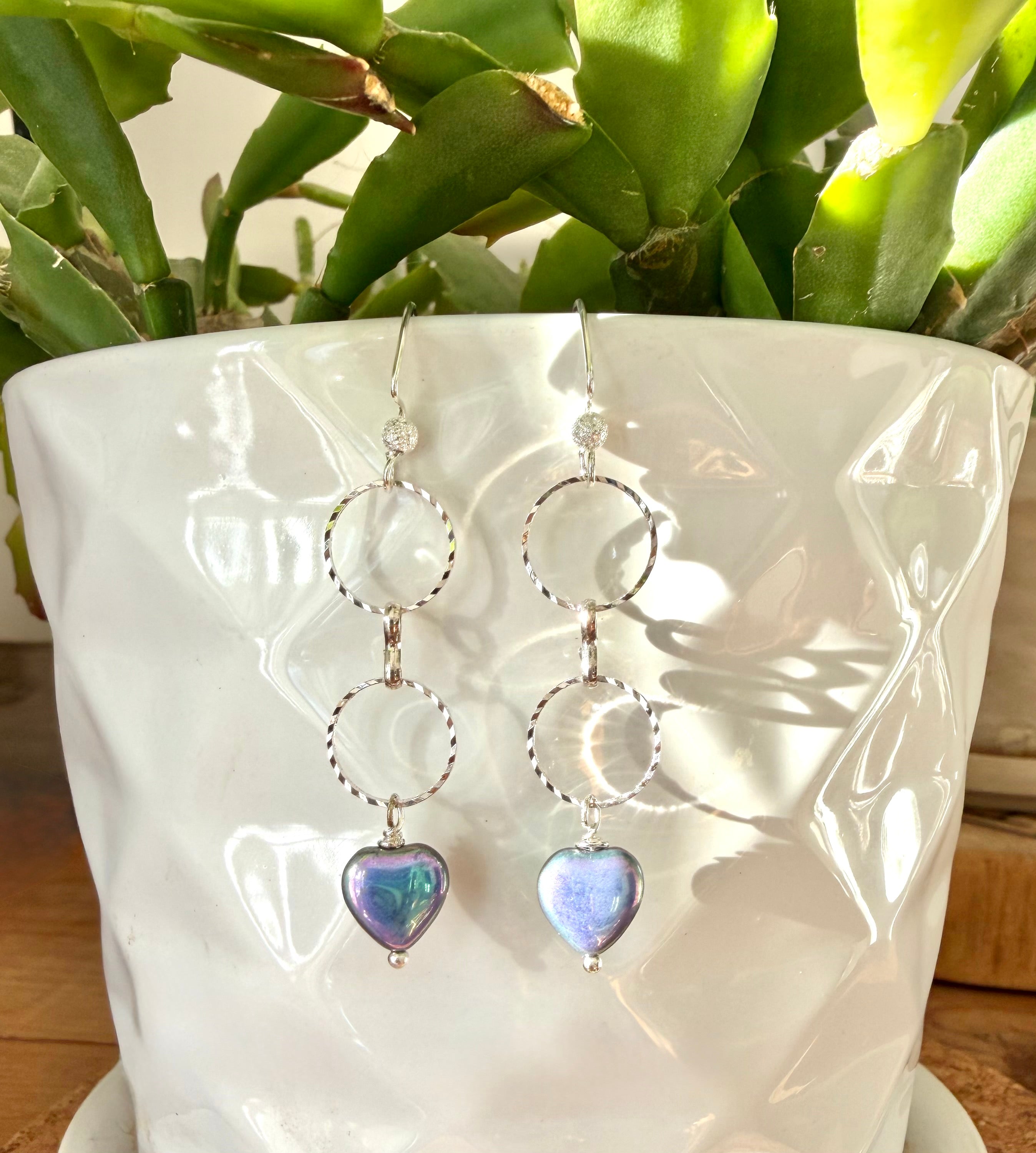 Purple & Blue Heart Dangle Earrings