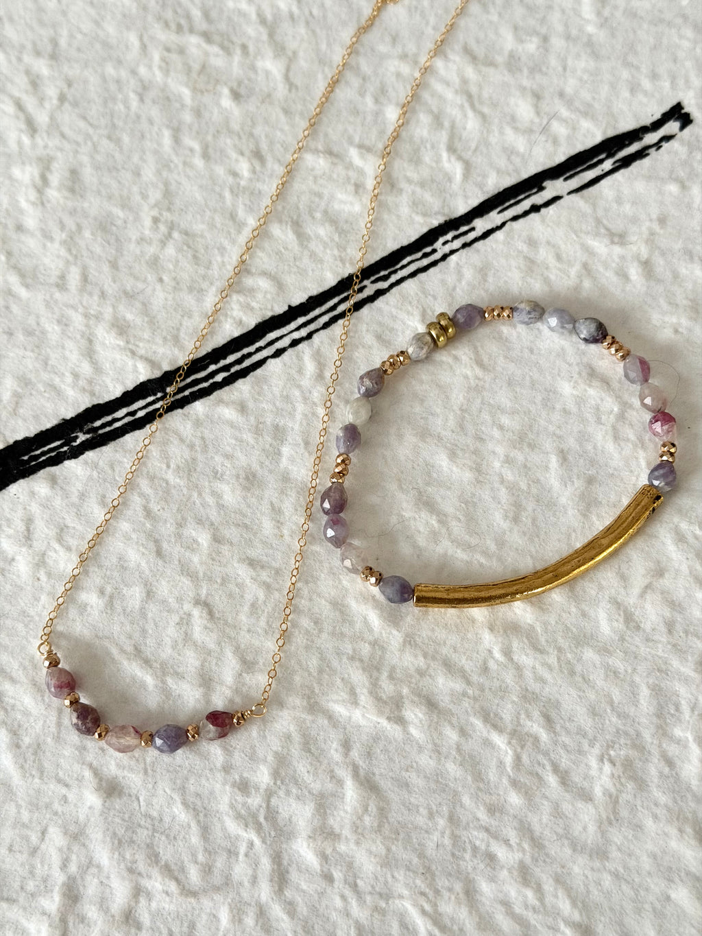 Pink & Purple Tourmaline Tube Bracelet