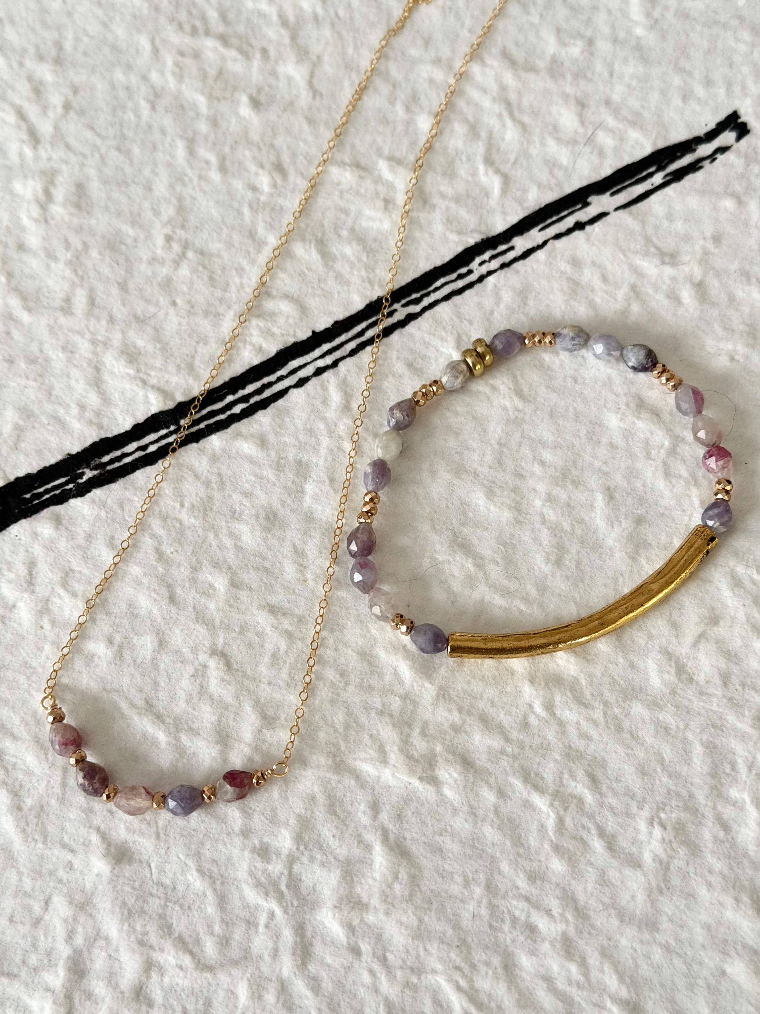 Pink & Purple Tourmaline Tube Bracelet