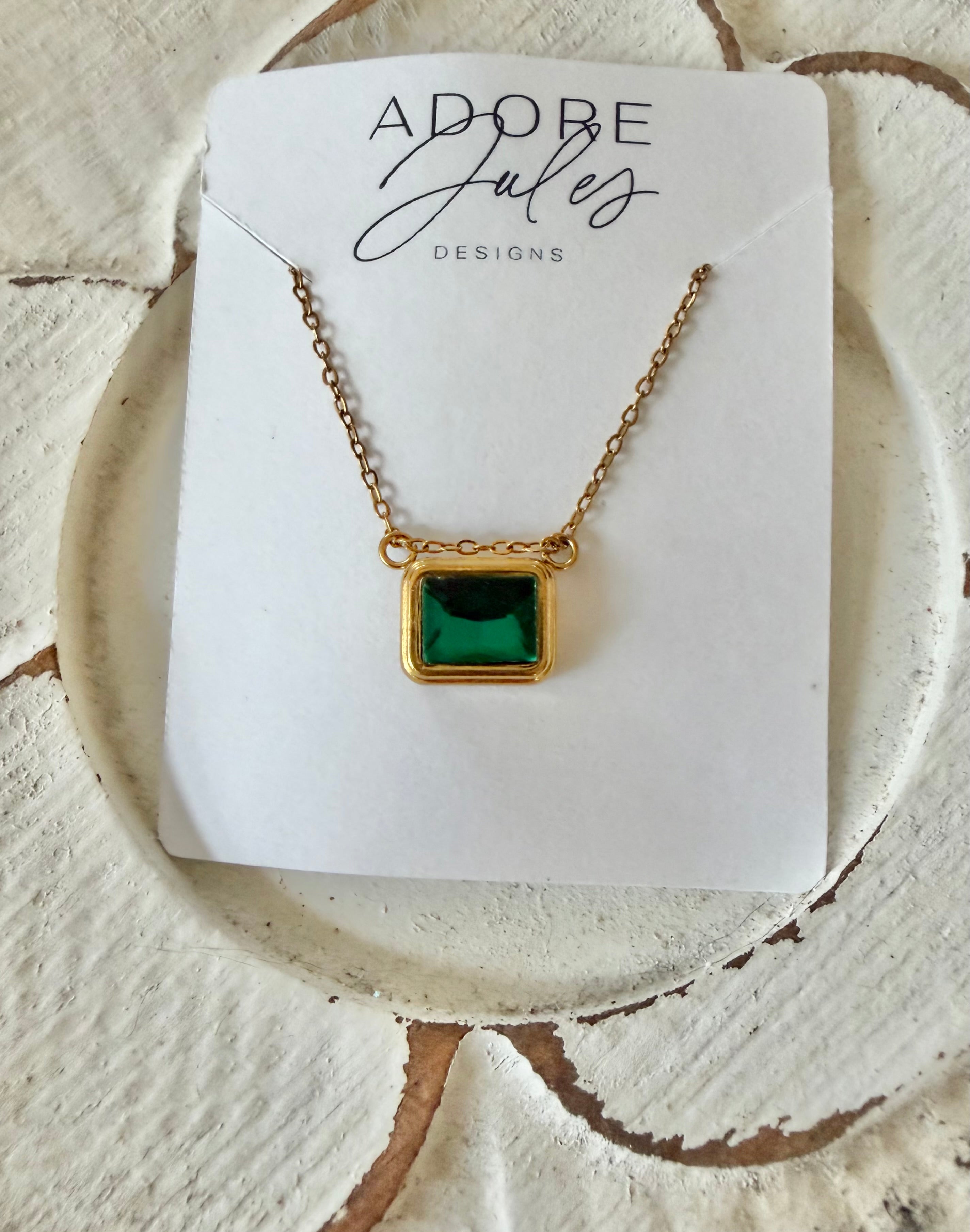 Baguette Cut Birthstone Necklace