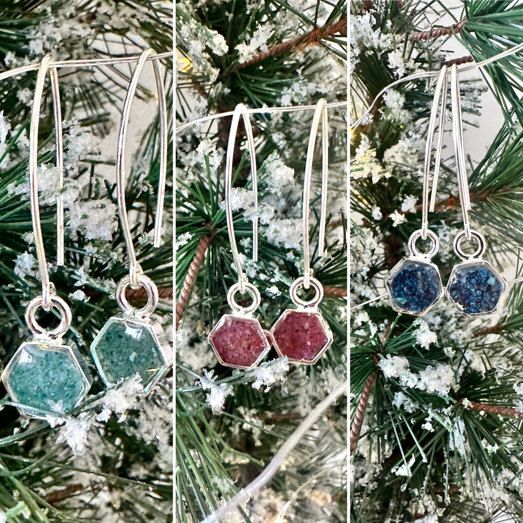 Hexagon Crushed Gemstone Earrings