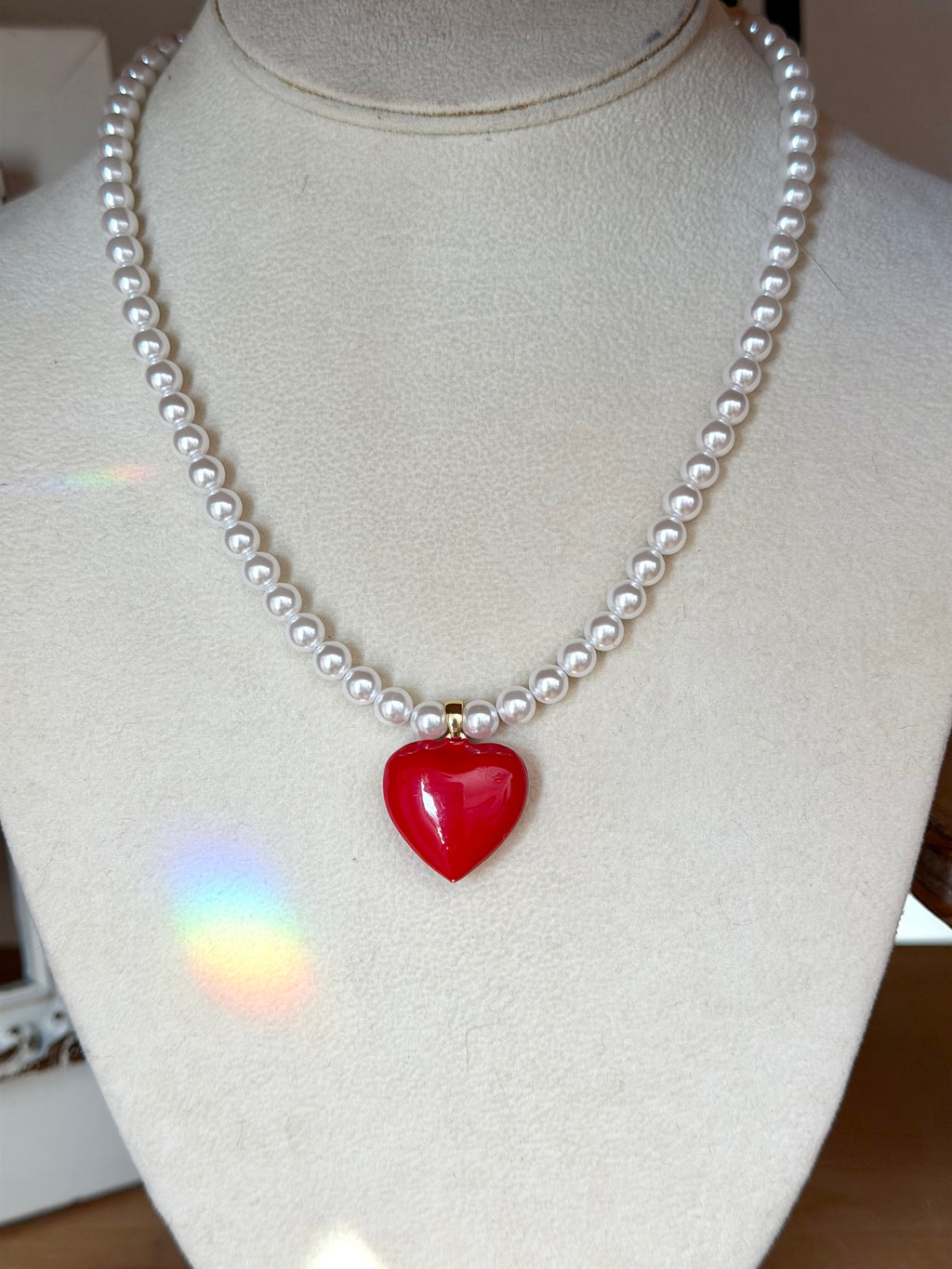 Puffed Enamel Heart Necklace