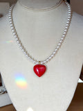 Puffed Enamel Heart Necklace