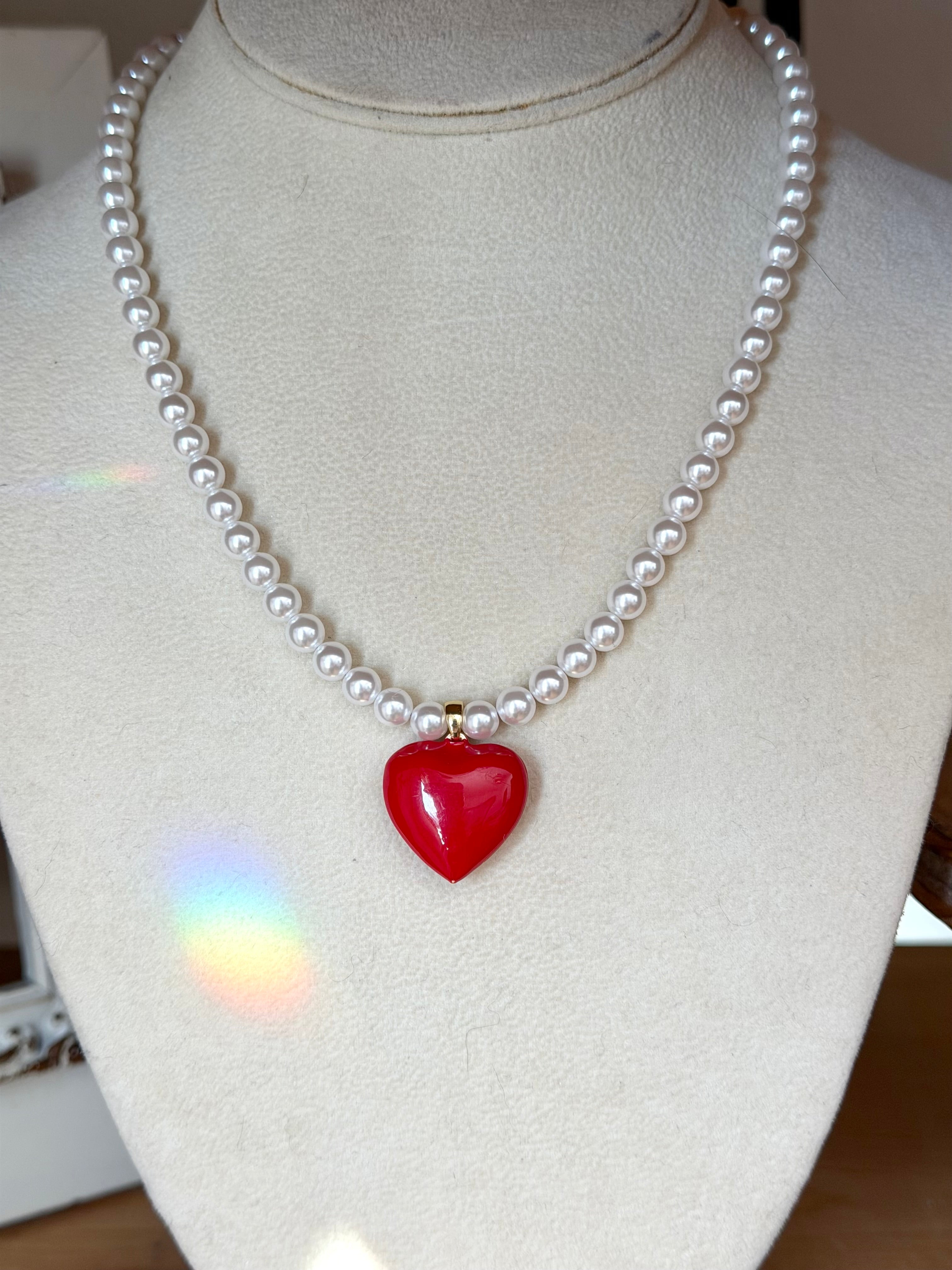 Puffed Enamel Heart Necklace