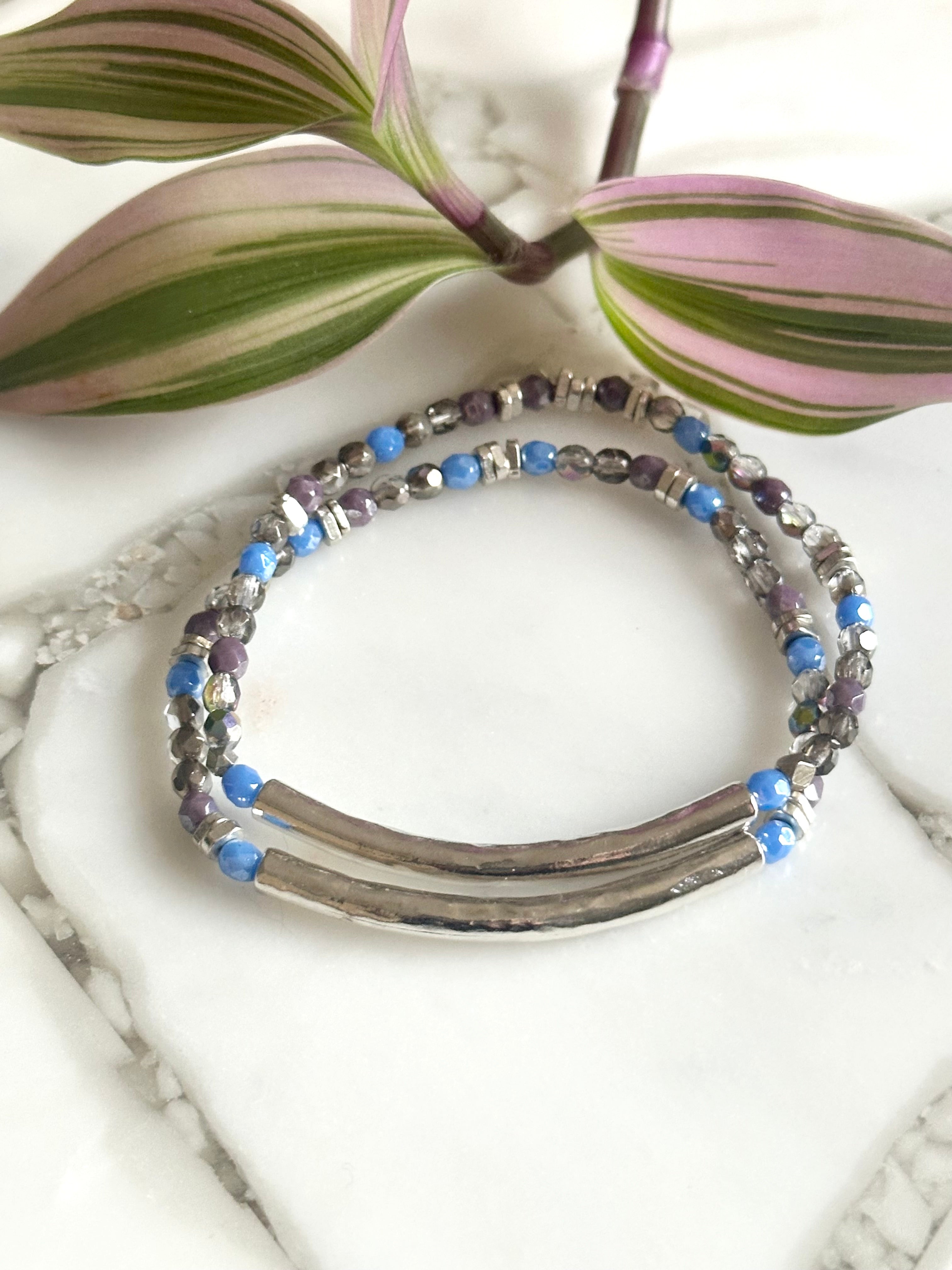 Artisan Tube & Czech Glass Stretch Bracelet