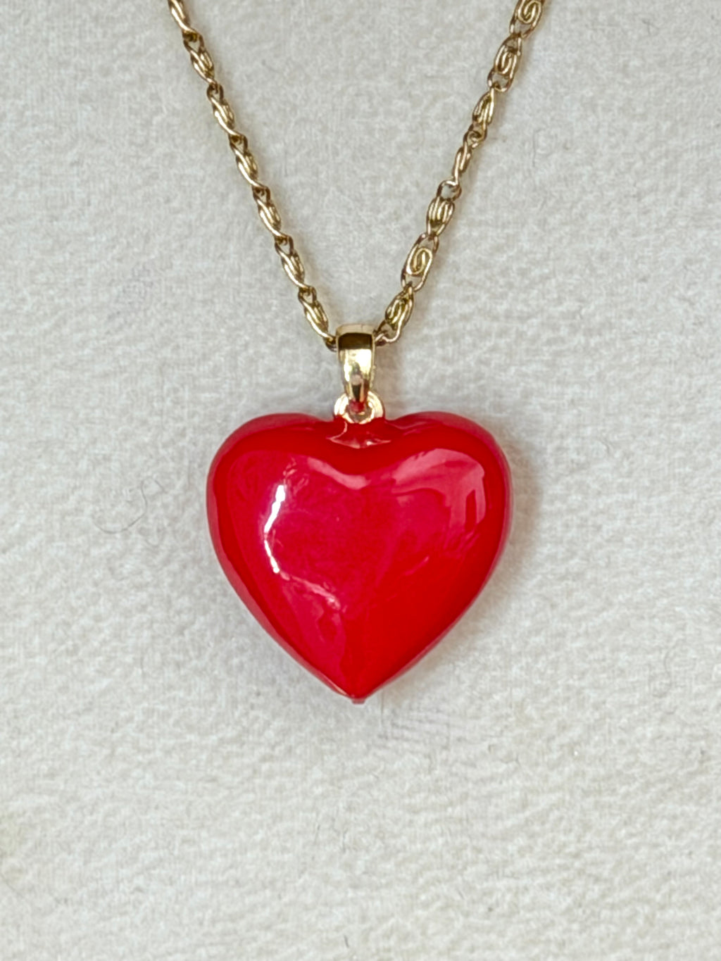 Puffed Enamel Heart Necklace