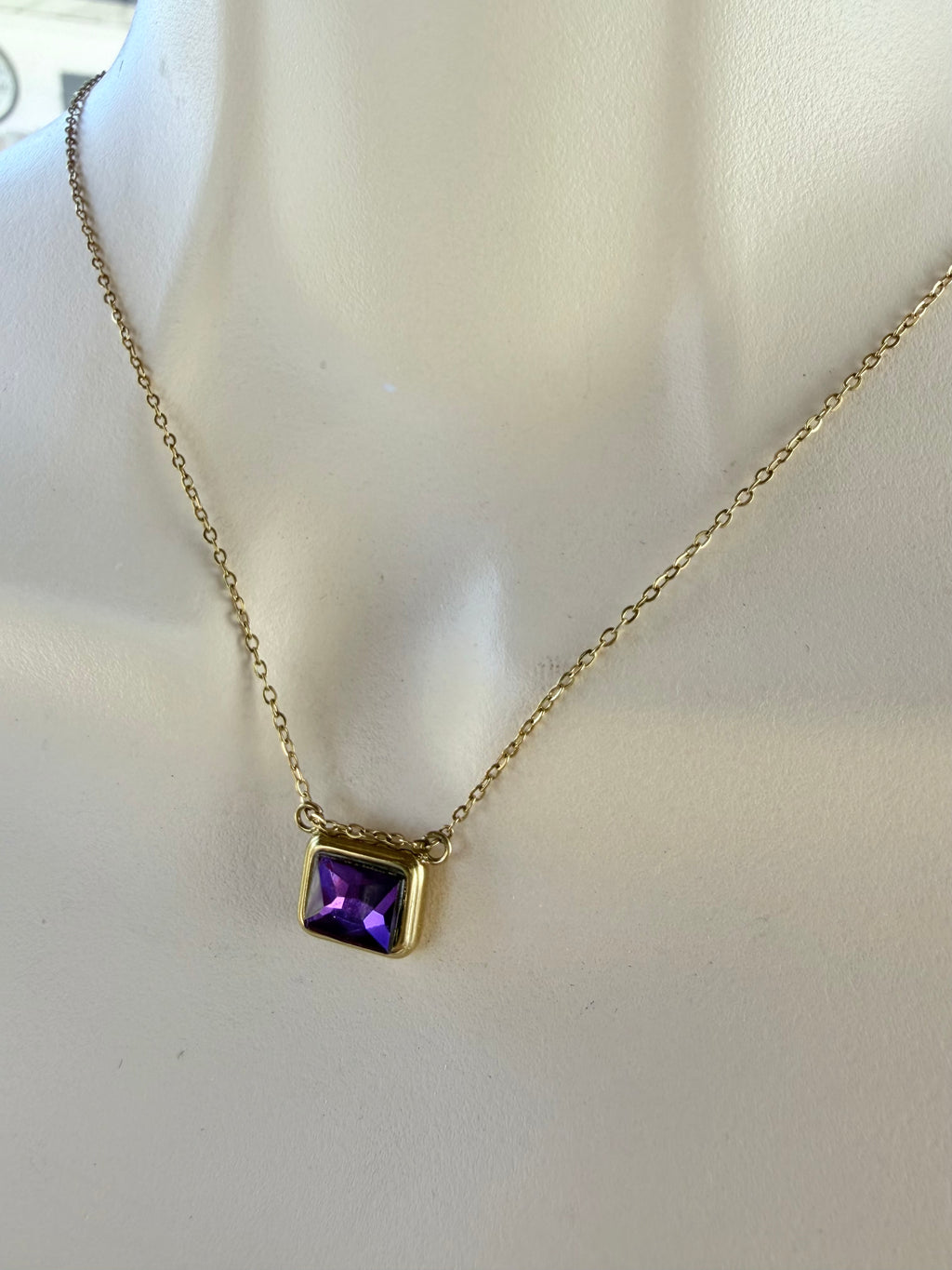 Baguette Cut Birthstone Necklace