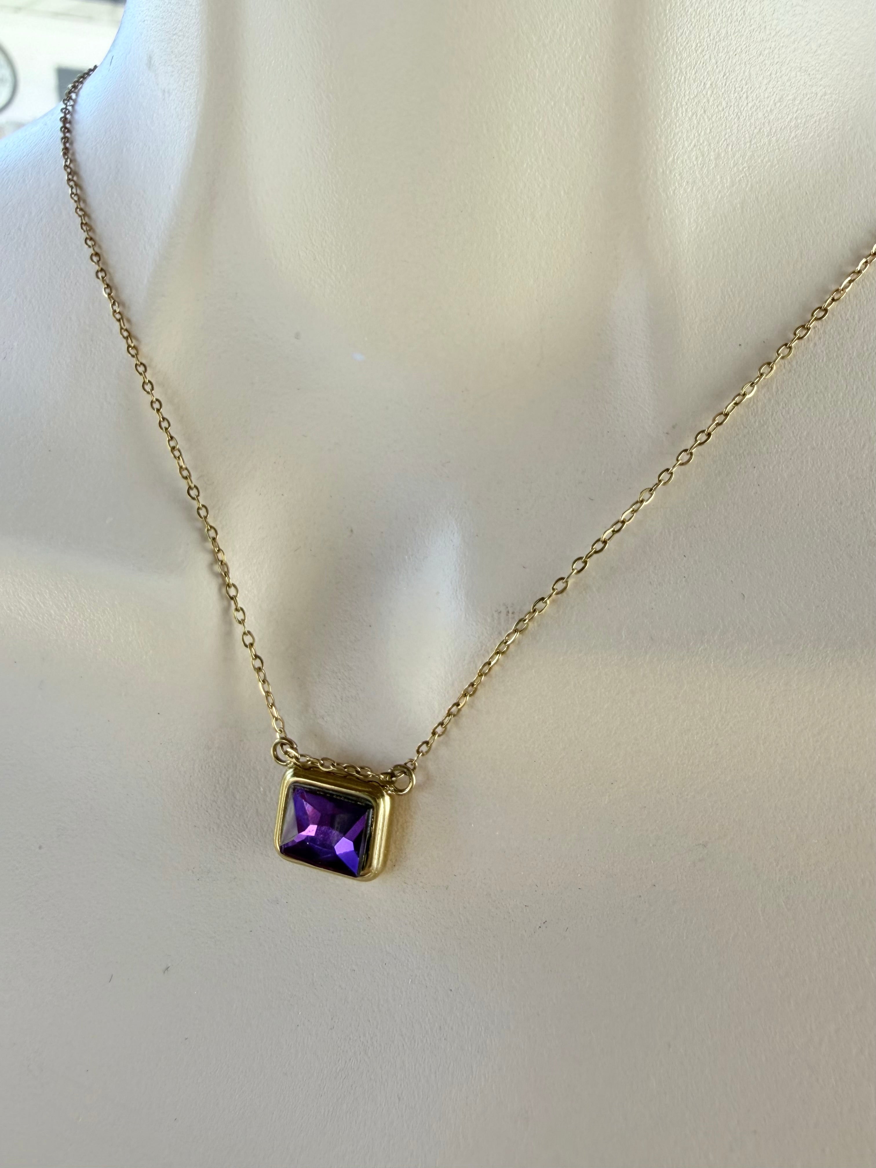 Baguette Cut Birthstone Necklace