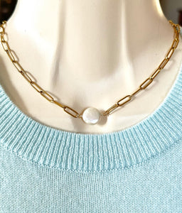 Coin Pearl Collar Necklace