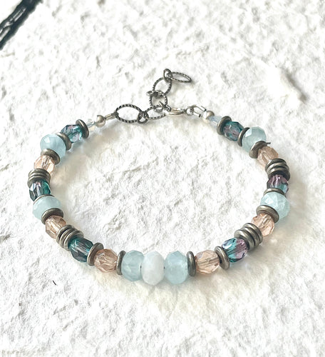 Aquamarine Beaded Silver Bracelet